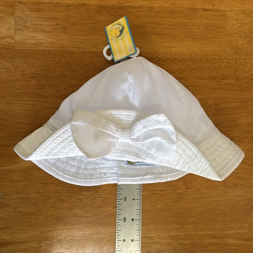 Vintage NWT White Kids Sun Hat with Bow Girl Infant Large Measurements in pics